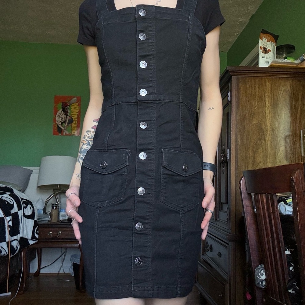 Black Denim Button-Down Dress
